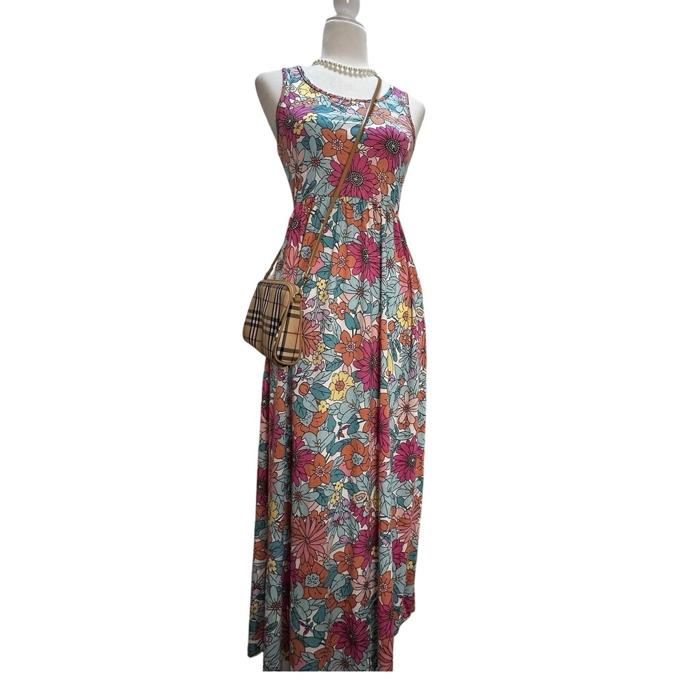 Crazy Bling Boutique Dress Sz S Floral Maxi‎ Sleeveless Multicolor Spring Summer